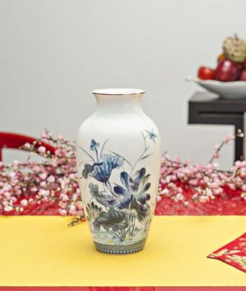 Bình hoa 27 cm - Sen Vàng [men ngọc]