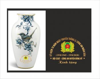 Bình hoa 27 cm - Chích Chòe & Quả Quất - Cobalt Vàng - In