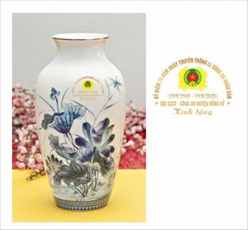 Bình hoa 27 cm - Sen Vàng [men ngọc] - In